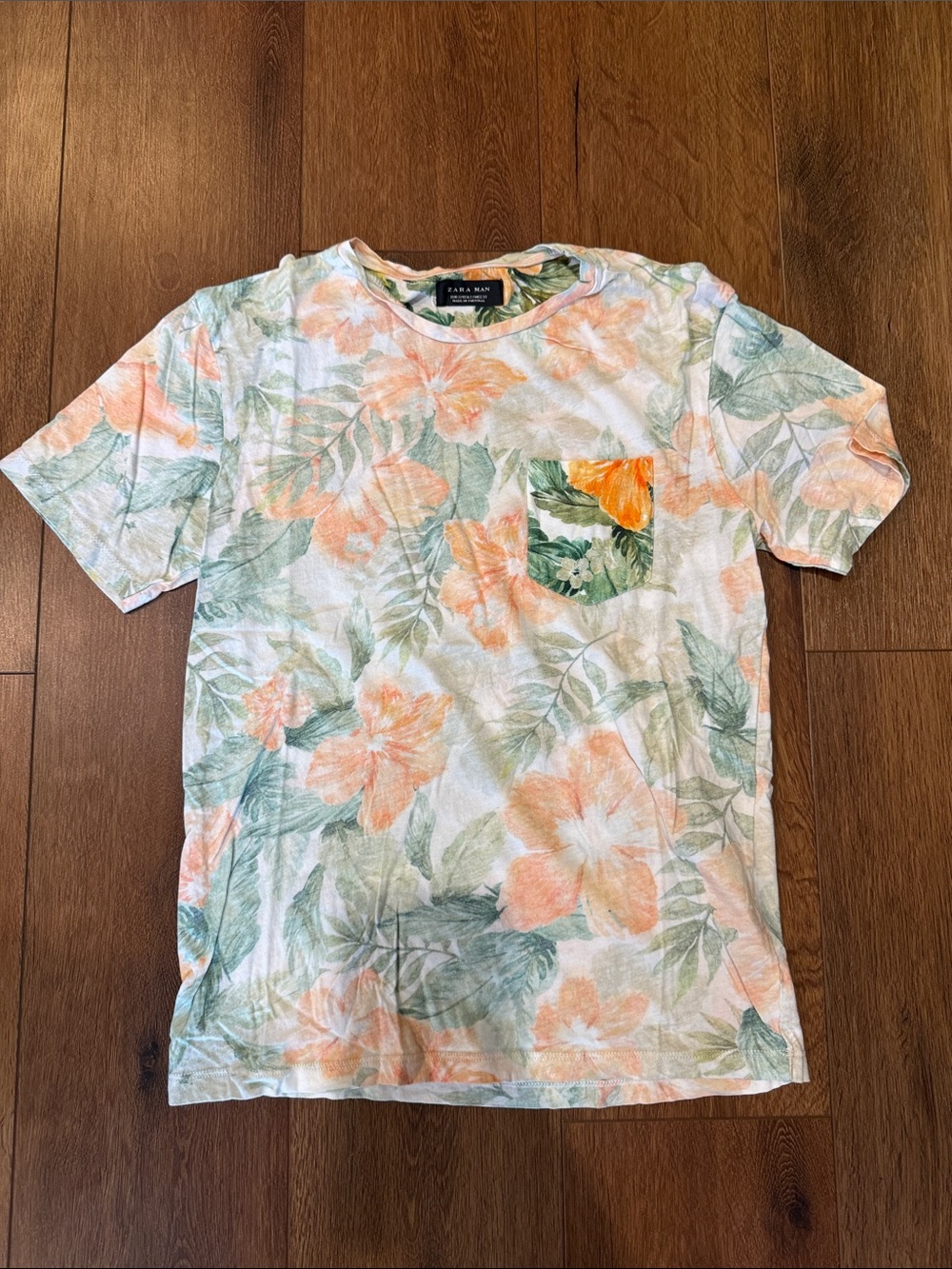 Zara Floral Pocket Tee - Peach, Green & White